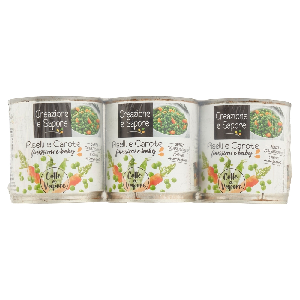 Creazione e Sapore Piselli e Carote finissimi e baby Cotte a Vapore 3 x 150 g