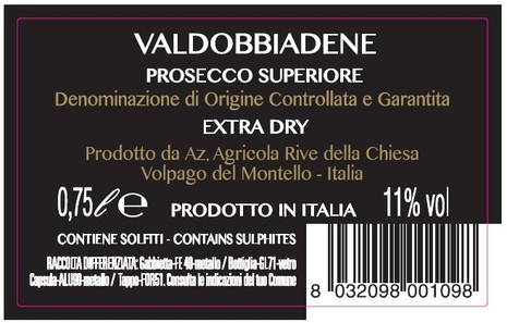 Prosecco Extra Dry Valdobbiadene DOCG Rive della Chiesa, 75 cl