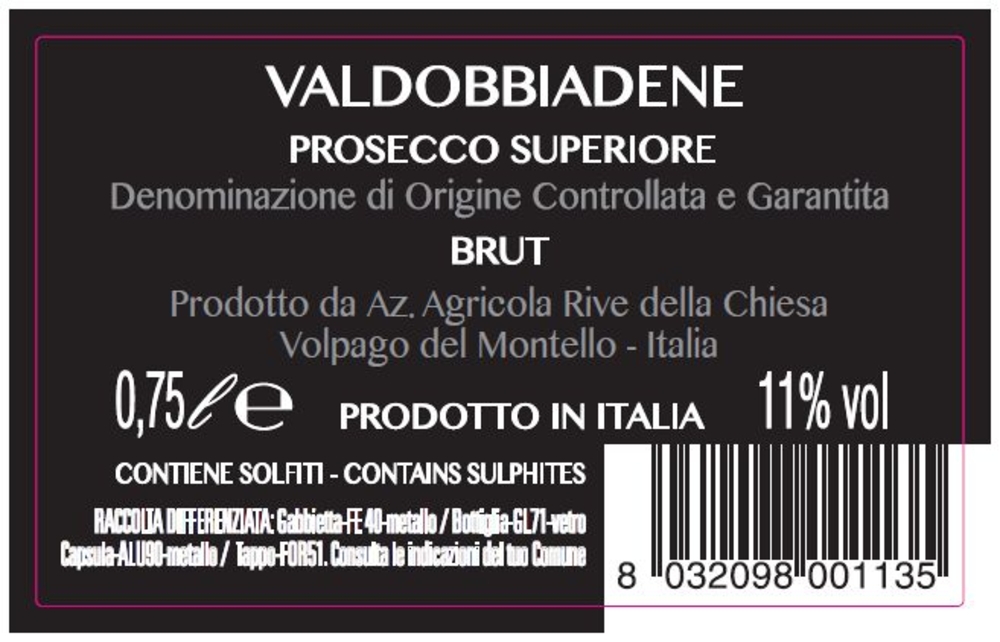 Prosecco Brut Valdobbiadene DOCG Rive della Chiesa, 75 cl