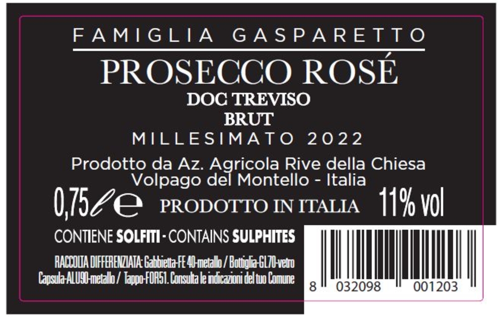 Prosecco Brut Rosé DOC Rive della Chiesa, 75 cl