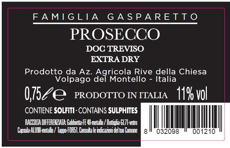 Prosecco Asolo Extra Dry DOC Gasparetto, 75 cl