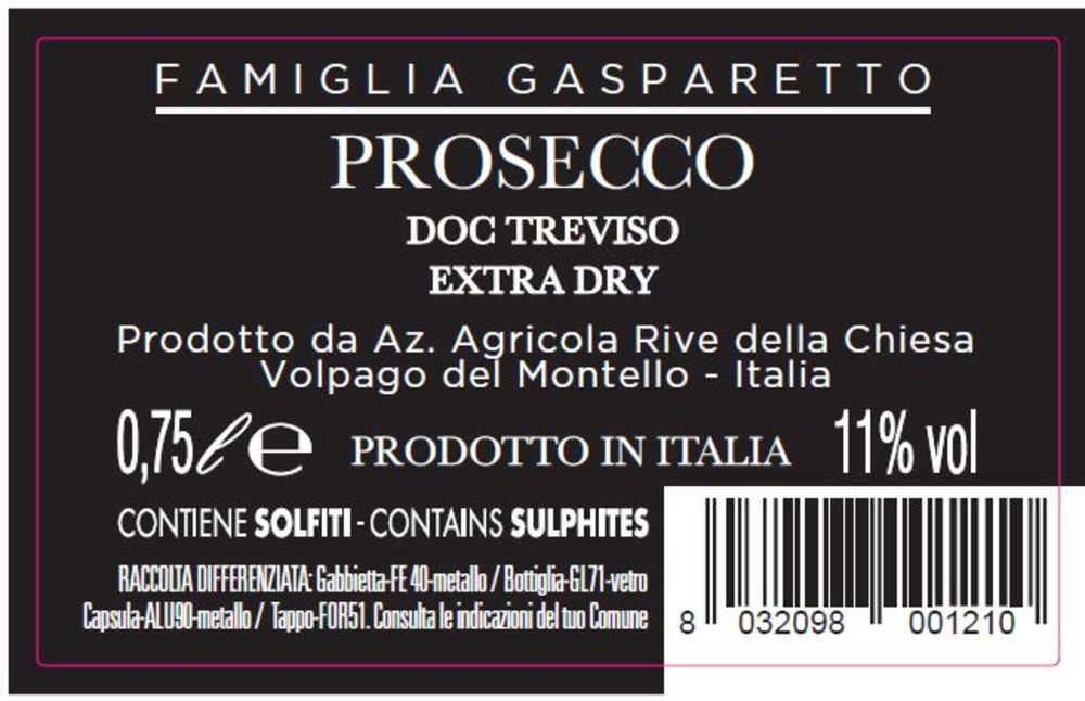 Prosecco Asolo Extra Dry DOC Gasparetto, 75 cl