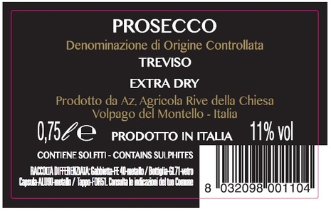 Prosecco Extra Dry DOC di Treviso Rive della Chiesa, 75 cl