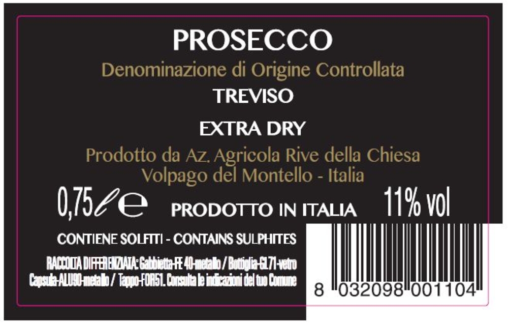 Prosecco Extra Dry DOC di Treviso Rive della Chiesa, 75 cl
