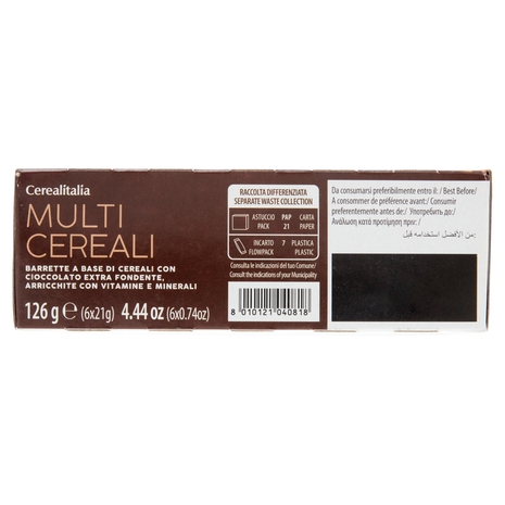 Cerealitalia Multi Cereali Cioccolato Extra Fondente 6 x 21 g