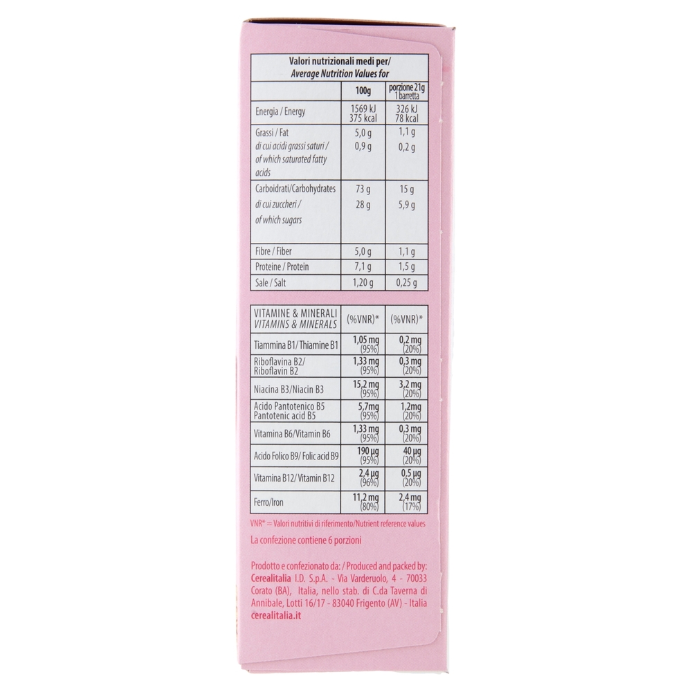 Cerealitalia Multi Cereali Mirtilli Rossi 6 x 21 g