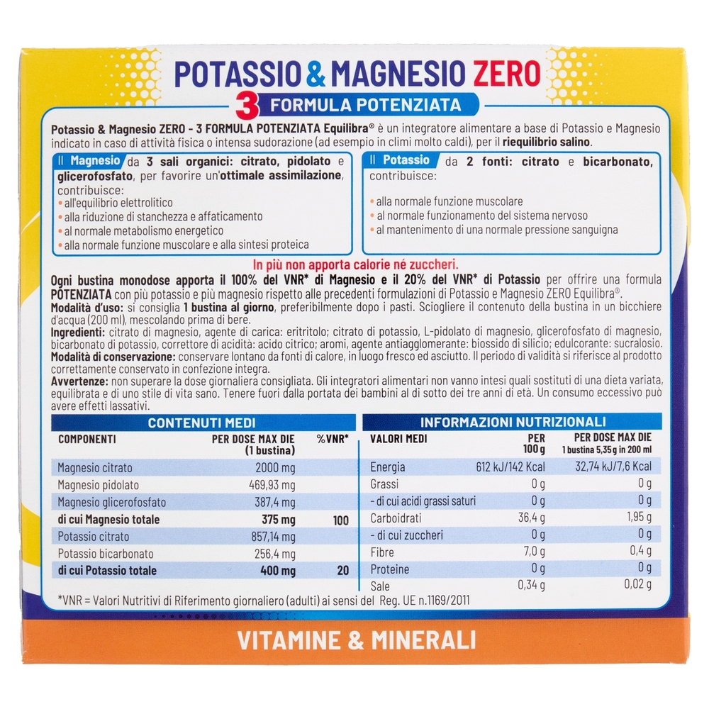 equilibra Potassio & Magnesio Zero 3 Formula Potenziata Bustine Monodose 18 x 5,35 g