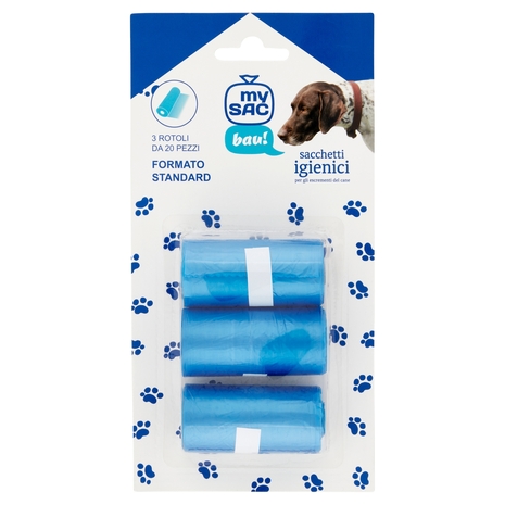 my Sac bau! sacchetti igienici per gli escrementi del cane 3 Rotoli 20 pz