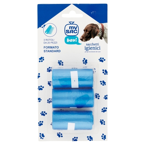 my Sac bau! sacchetti igienici per gli escrementi del cane 3 Rotoli 20 pz