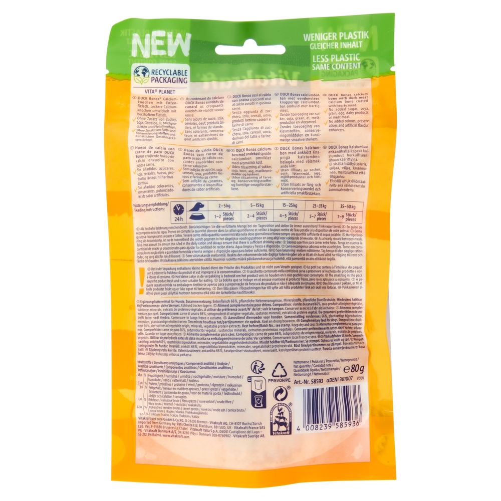 Vitakraft pure Duck Bonas Ossi al calcio con carne di anatra 80 g
