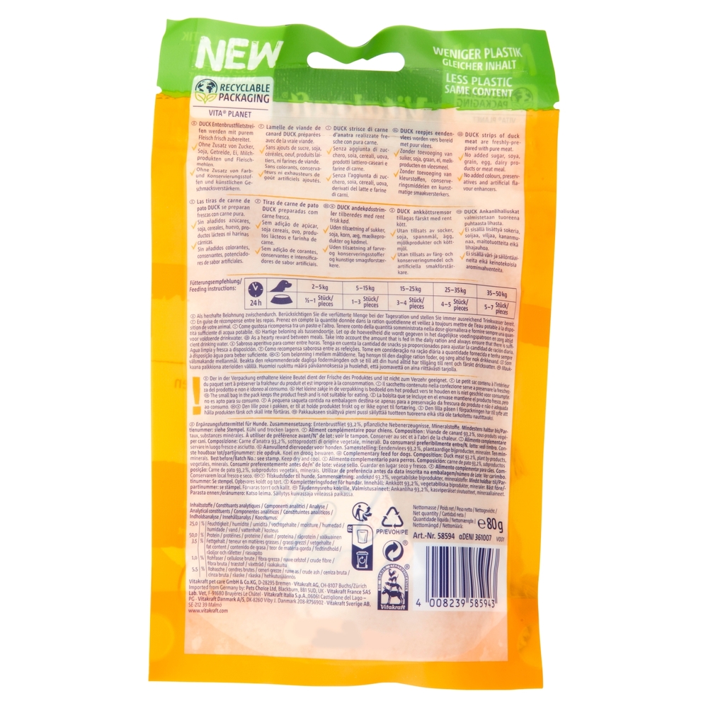 Vitakraft pure Duck Filets Strisce di carne di anatra 80 g