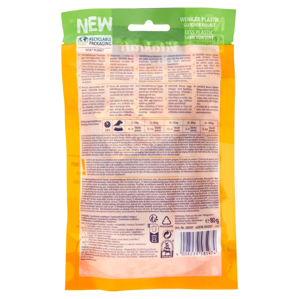 Vitakraft pure Chicken Bonas Bastoncini masticabili con pollo 80 g