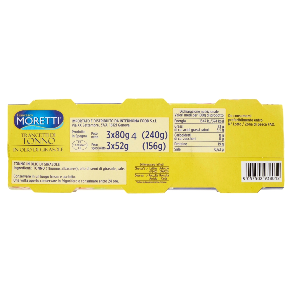 Francesco Moretti Tonno in Olio di Girasole 3 x 80 g