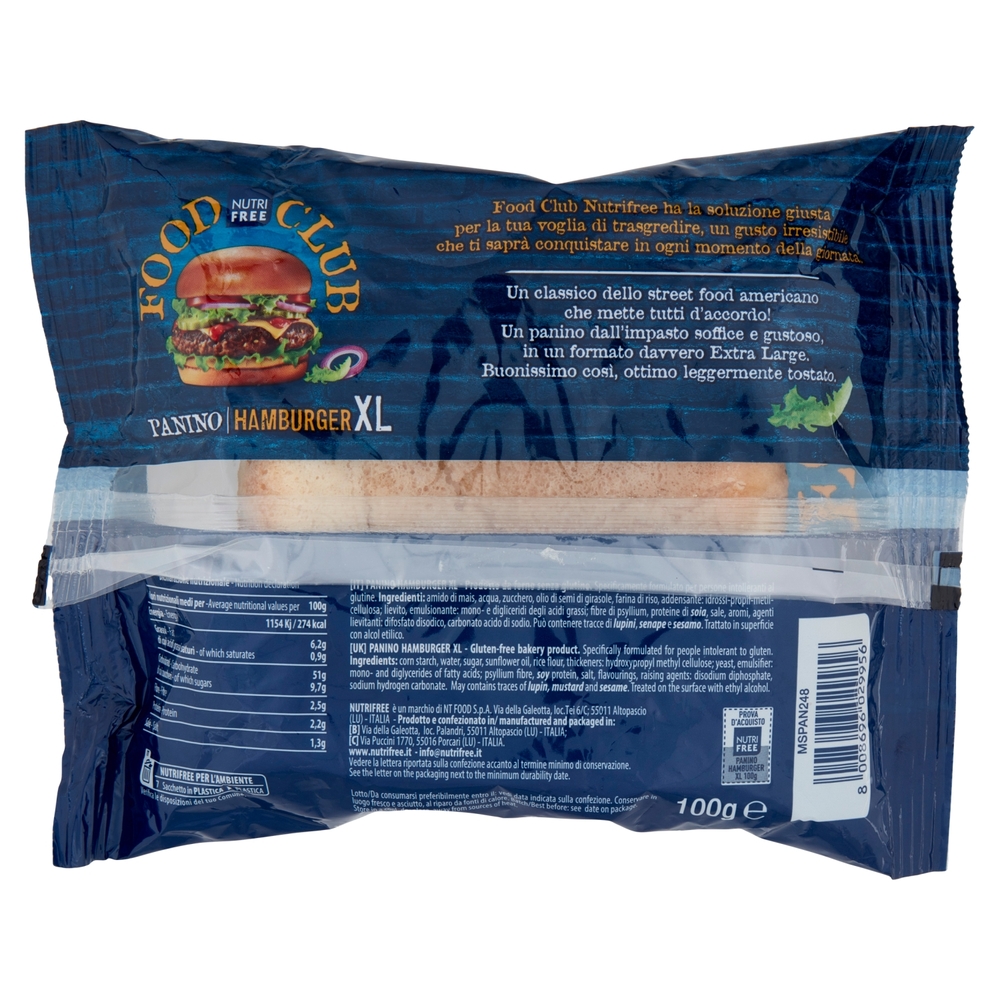 Nutrifree Food Club Panino Hamburger XL senza glutine 100 g