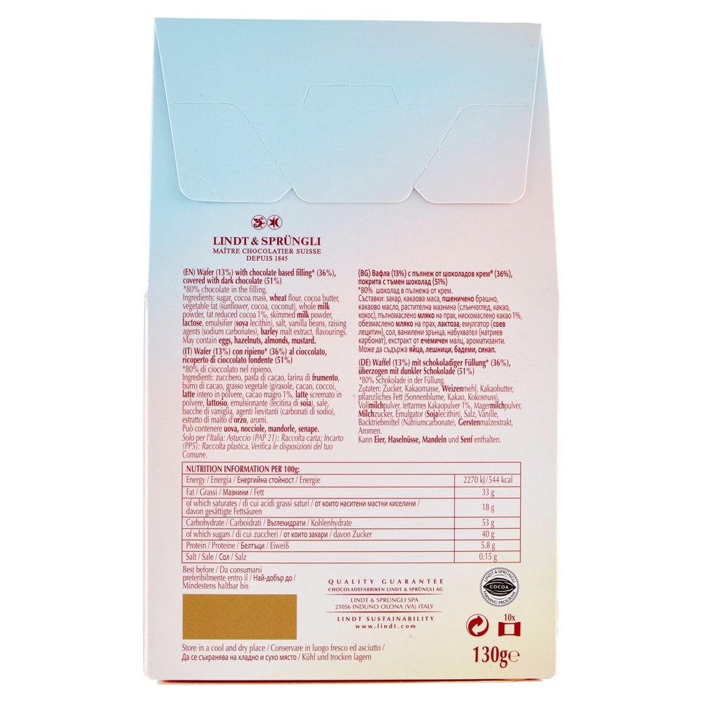 Lindt choco wafer astuccio cioccolato fondente 130 g