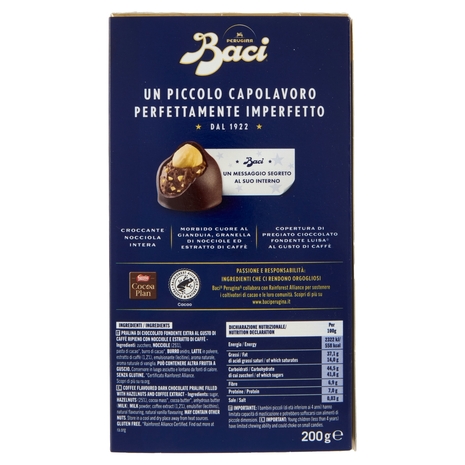 BACI PERUGINA Caffè Cioccolatini Fondenti ripieni al gusto di Caffè scatola 200 g