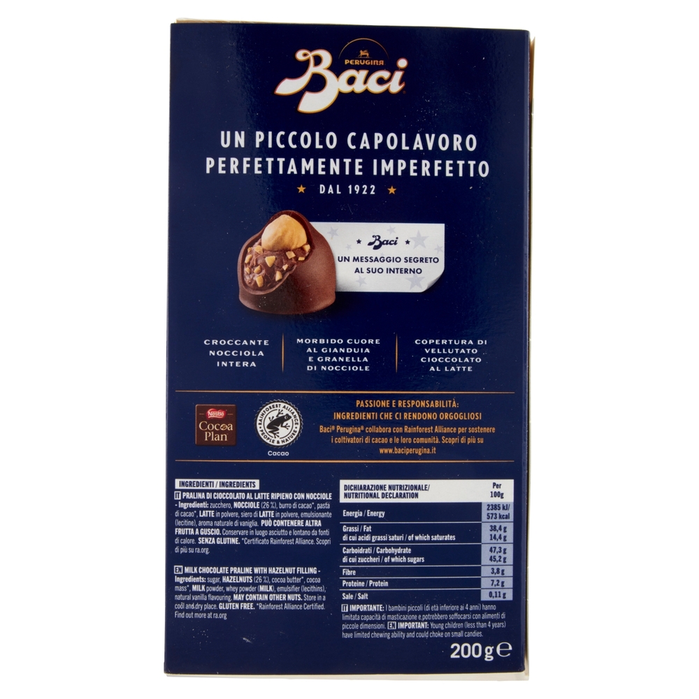 BACI PERUGINA Latte Cioccolatini ripieni al gianduia e nocciola intera scatola 200g