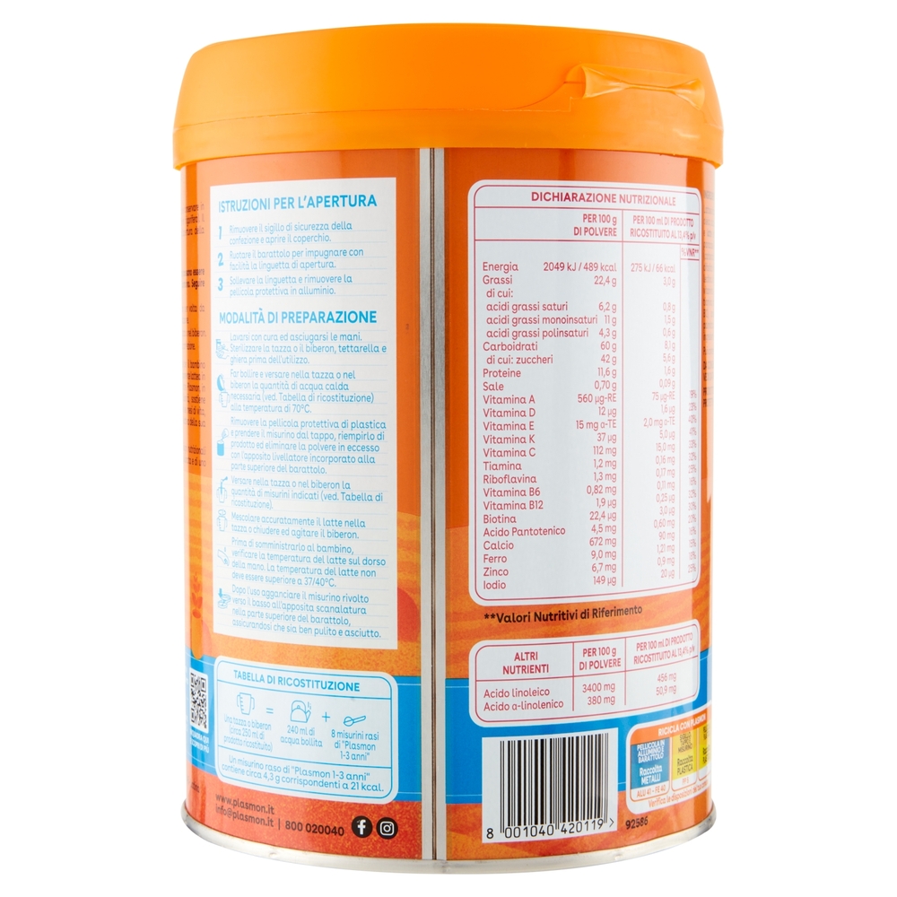 Plasmon Latte di Crescita Nutri mune 1-3 Anni 800 g