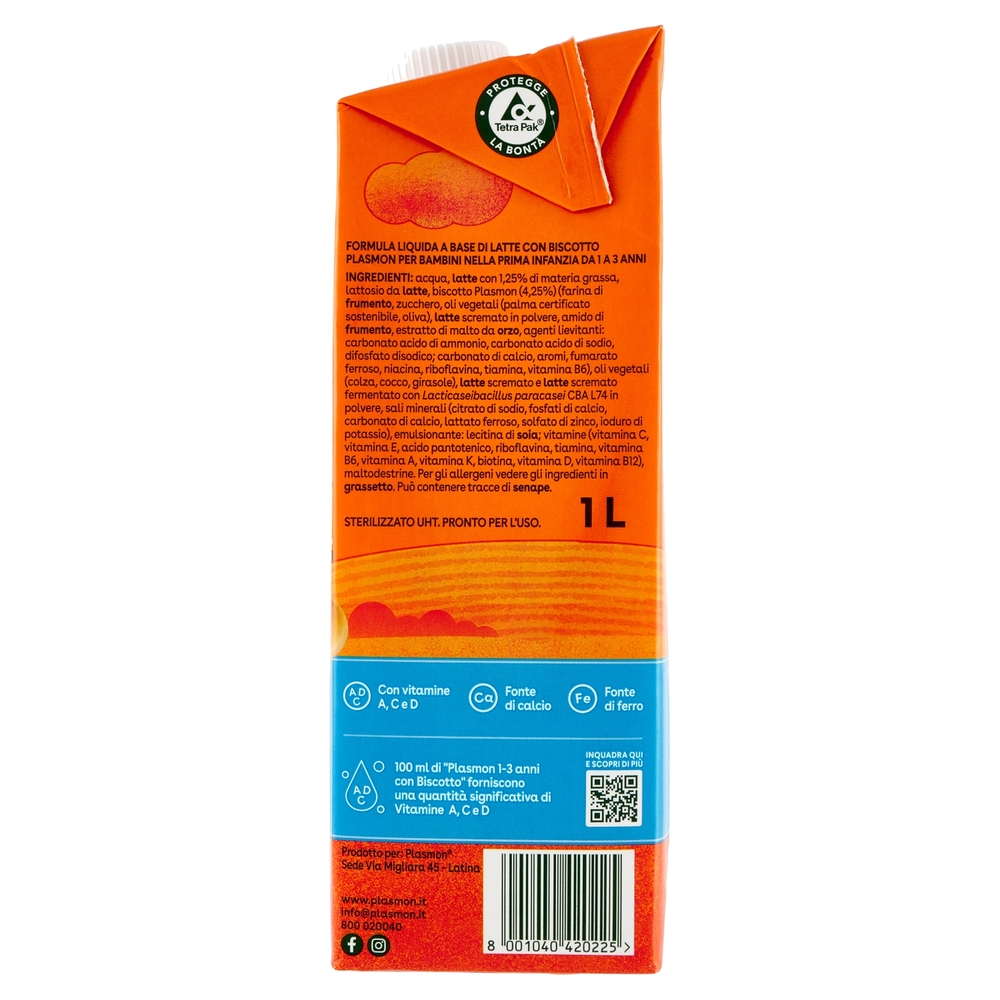 Plasmon Latte di Crescita con Biscotto Nutri mune 1-3 Anni 1 L