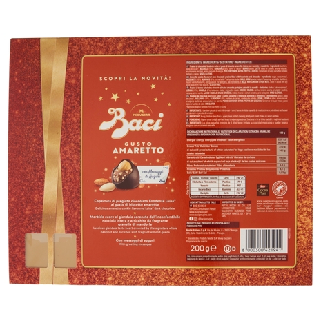 BACI PERUGINA gusto amaretto Cioccolatini Fondenti al gusto di biscotto amaretto, scatola regalo 200