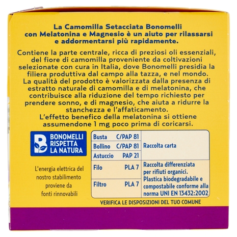 Bonomelli Camomilla in Filtri con Melatonina e con Magnesio Setacciata in Filtri 14 filtri 35 g