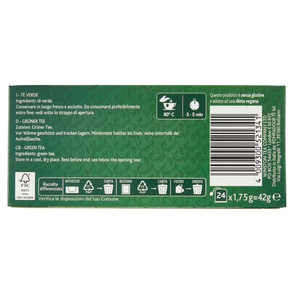Sir Winston Tea Tè Verde Medio 24 x 1,75 g