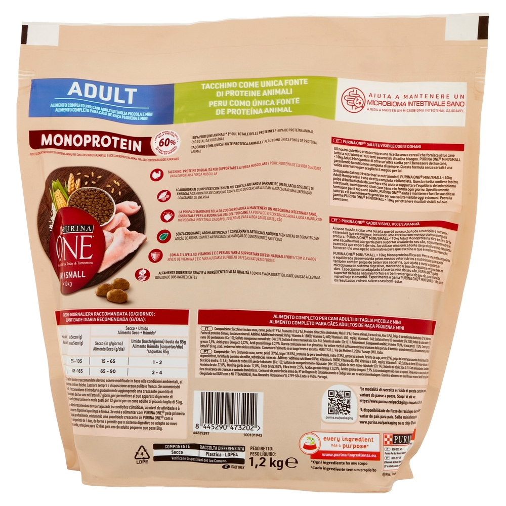 PURINA ONE Mini/Small Monoprotein Adult Tacchino 1,2 kg