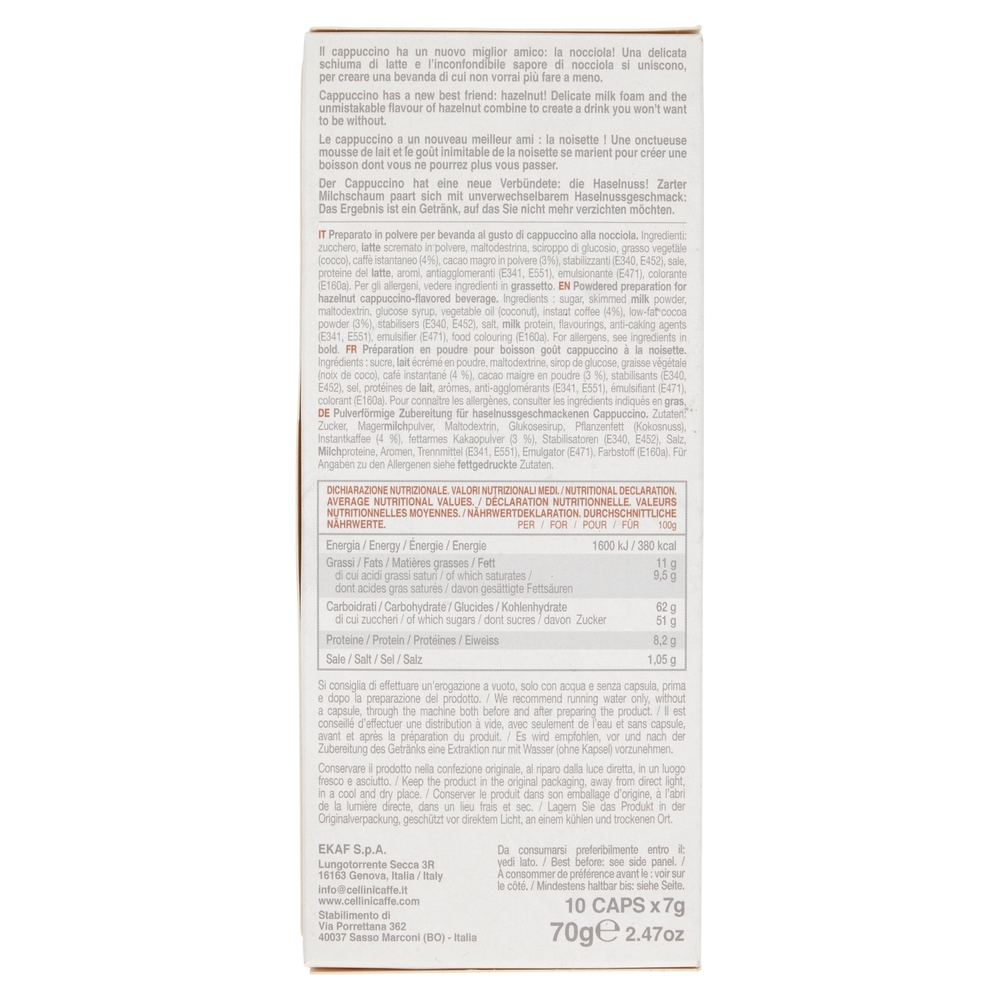 Cellini Caffè Nocciolino Gusto Cappuccino alla Nocciola 10 Capsule Compatibili 10 x 7 g