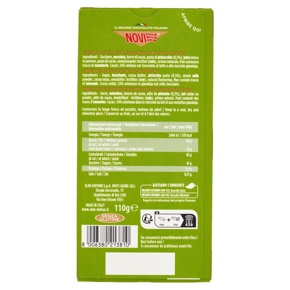 Novi Cuadro Pistacchio Tavoletta Cremino 110 g