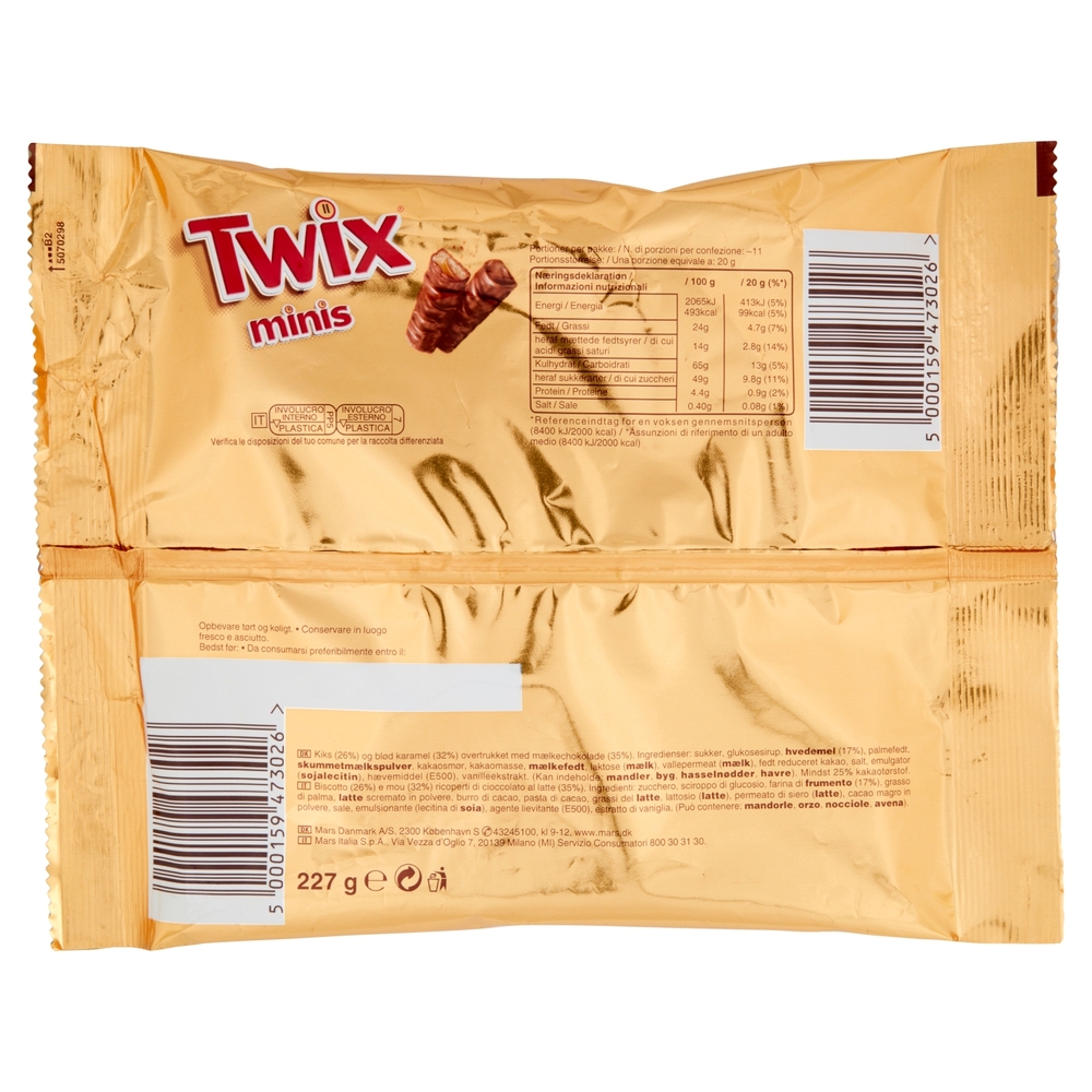 Twix Minis Snack Cioccolatini al Latte, Biscotto e Caramello 227 g