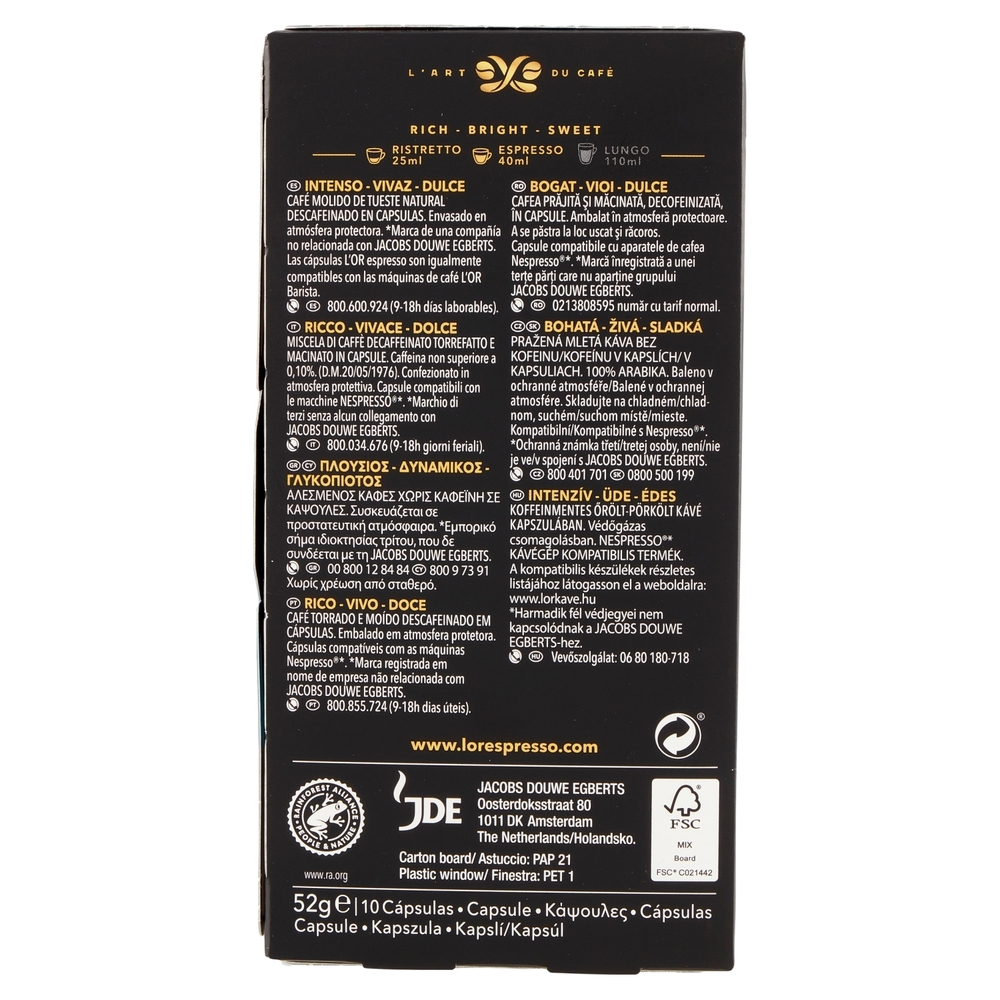 L'Or Espresso Decaffeinato Ristretto 10 Capsule 52 g