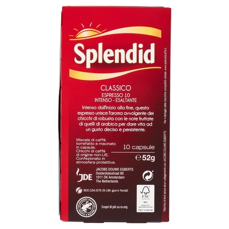 Splendid Classico Espresso 10 Capsule Compatibili con Macchine Nespresso* 10 Capsule 52 g