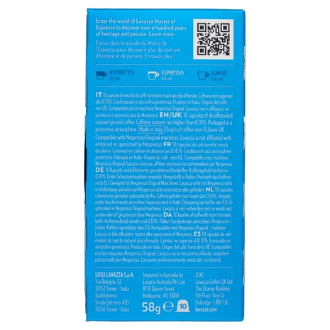 Lavazza Dek Compatibile con Nespresso Original 10 Capsule 58 g