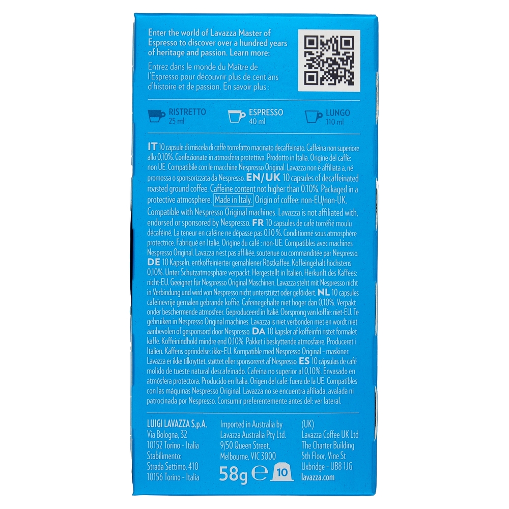 Lavazza Dek Compatibile con Nespresso Original 10 Capsule 58 g