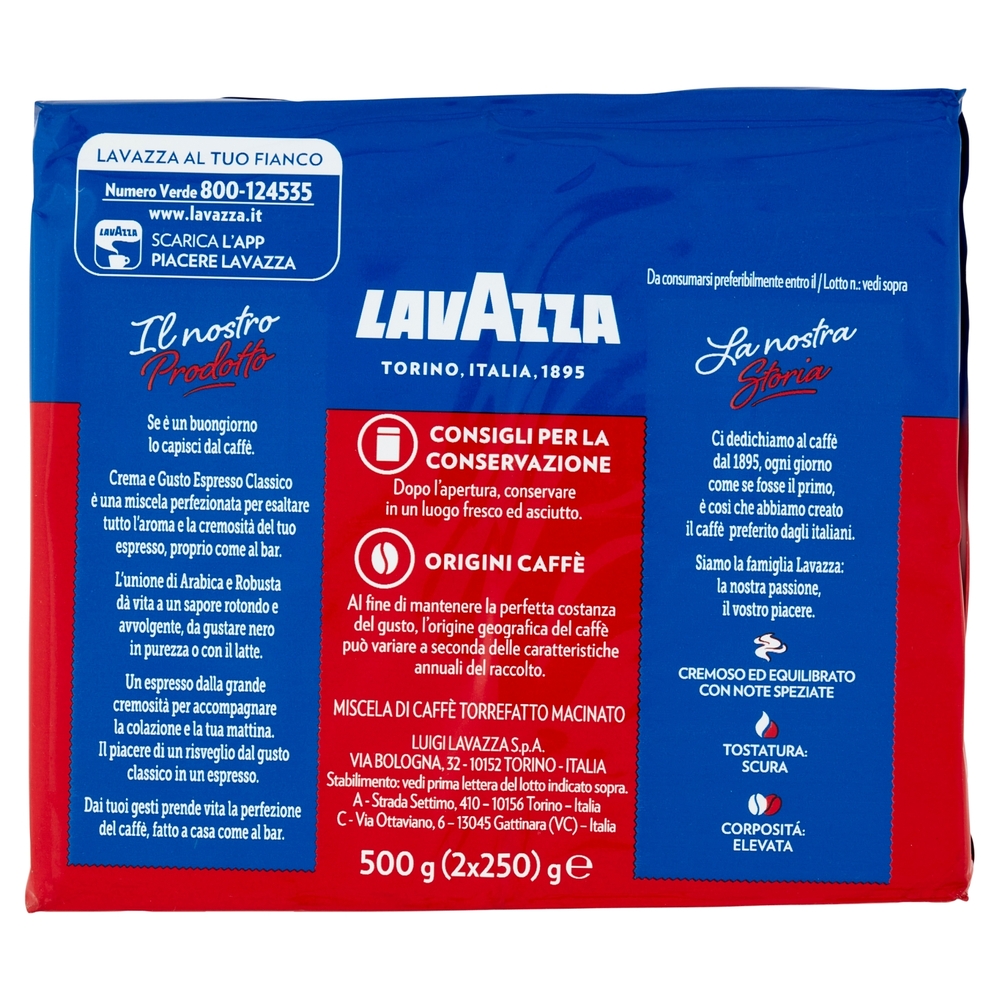 Lavazza Crema e Gusto Espresso Classico Caffè Macinato 2 x 250 g