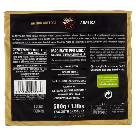 Caffè Vergnano 1882 Anticabottega Arabica Macinatura Moka 2 x 250 g