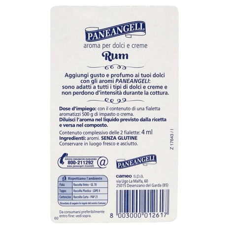 PANEANGELI aroma per dolci e creme Rum 2 fialette 4 ml