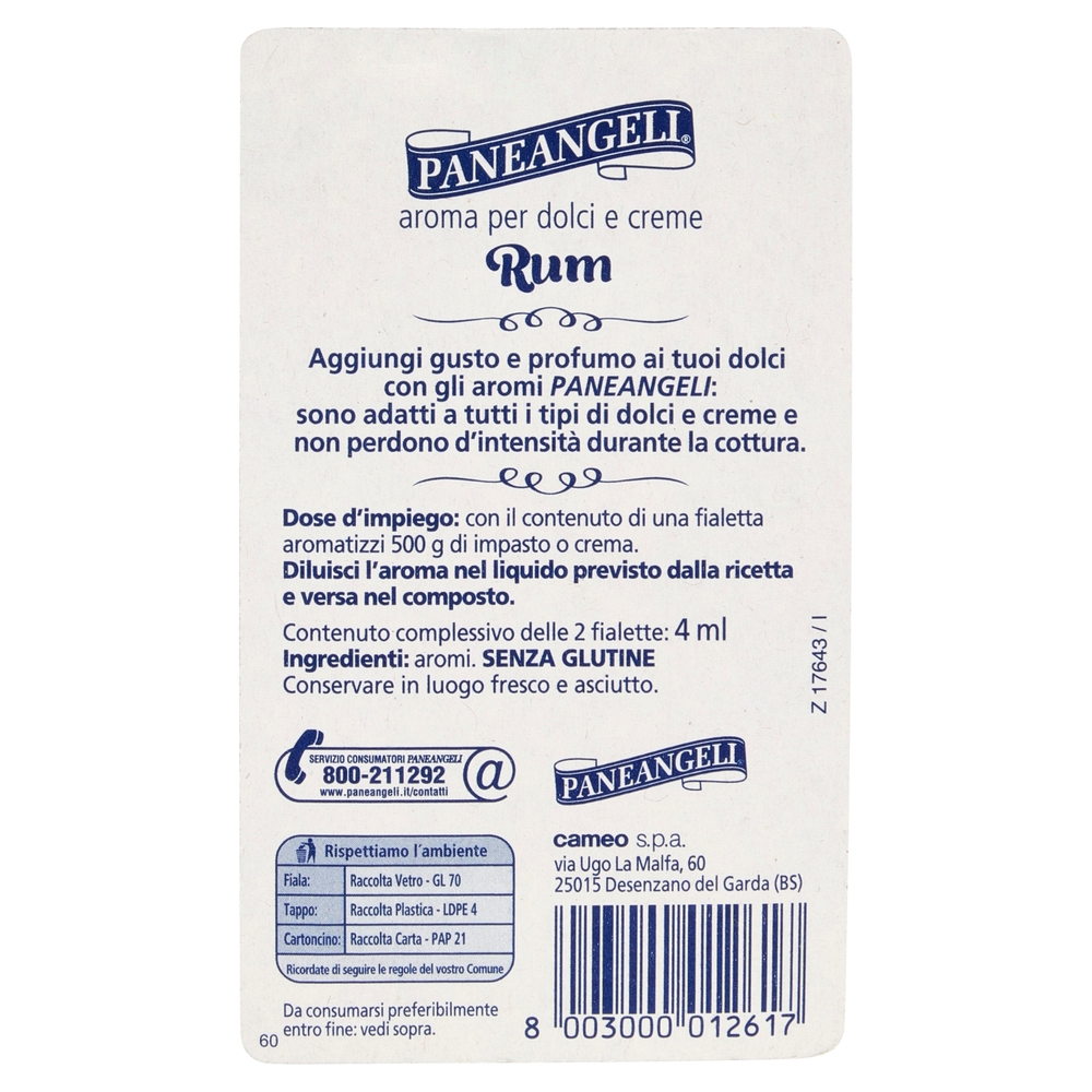 PANEANGELI aroma per dolci e creme Rum 2 fialette 4 ml