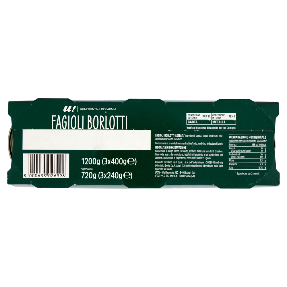 Fagioli Borlotti 3x400g U! Confronta e Risparmia