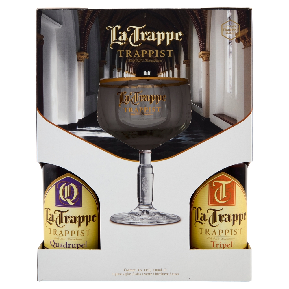 La Trappe Trappist Quadrupel 33 cL + Tripel 33 cL + Blond 33 cL + Isid'or 33 cL + 1 Bicchiere