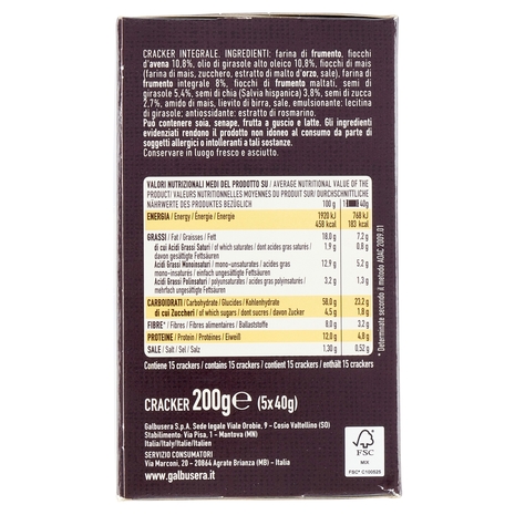 Galbusera BelleBuone il Cracker che non c'era Avena e Mix di Semi 5 x 40 g