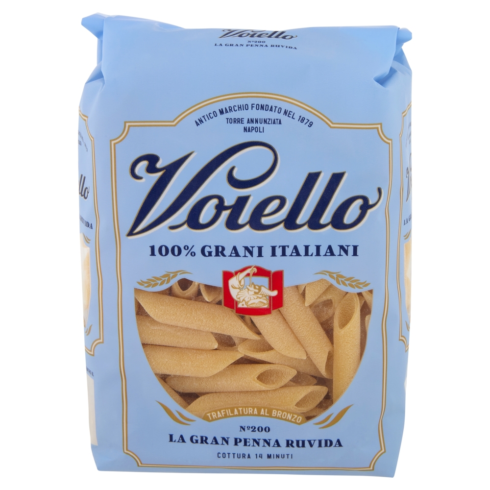 Voiello Pasta La Gran Penna Ruvida N°200 Grano Aureo 100% italiano Trafilata Bronzo 500g