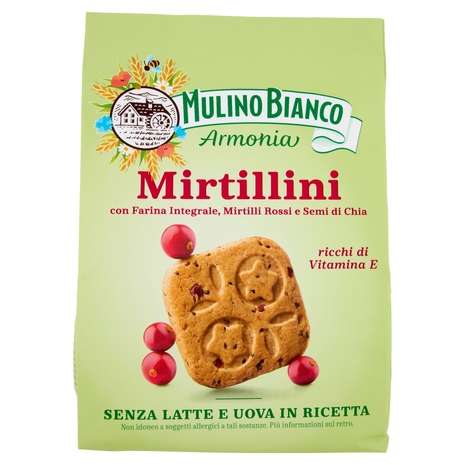 Mulino Bianco Armonia Mirtillini Biscotti Farina Integrale Mirtilli Rossi Senza Latte e Uova 270g