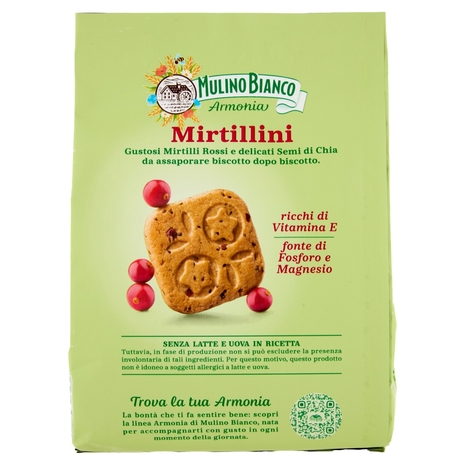 Mulino Bianco Armonia Mirtillini Biscotti Farina Integrale Mirtilli Rossi Senza Latte e Uova 270g