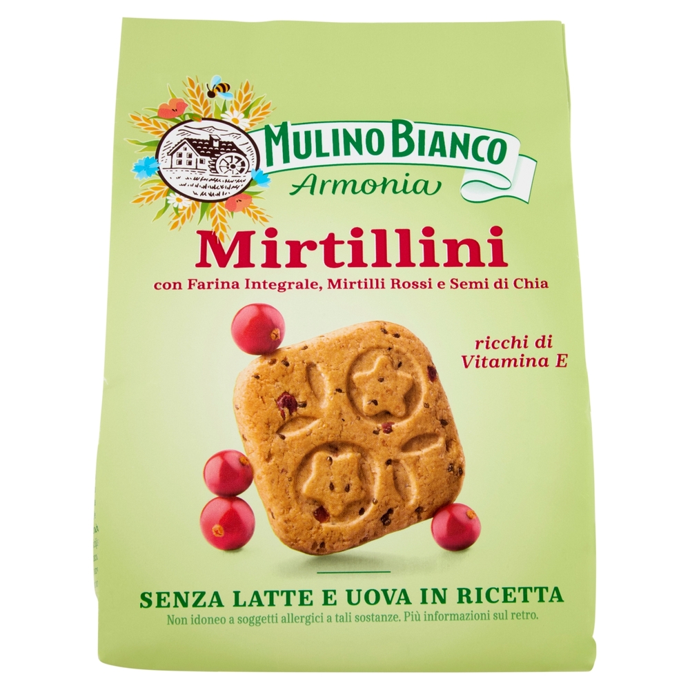 Mulino Bianco Armonia Mirtillini Biscotti Farina Integrale Mirtilli Rossi Senza Latte e Uova 270g
