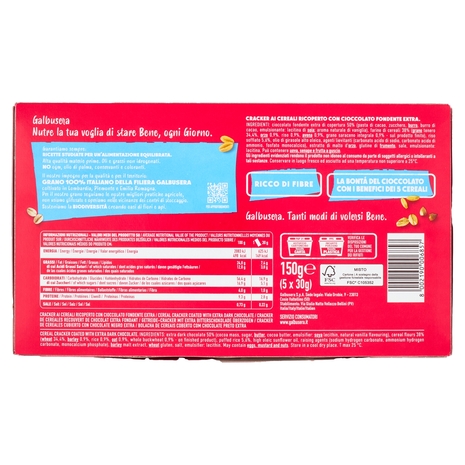 Galbusera Cereali G Cracker con Riso Soffiato Extra Fondente 5 x 30 g