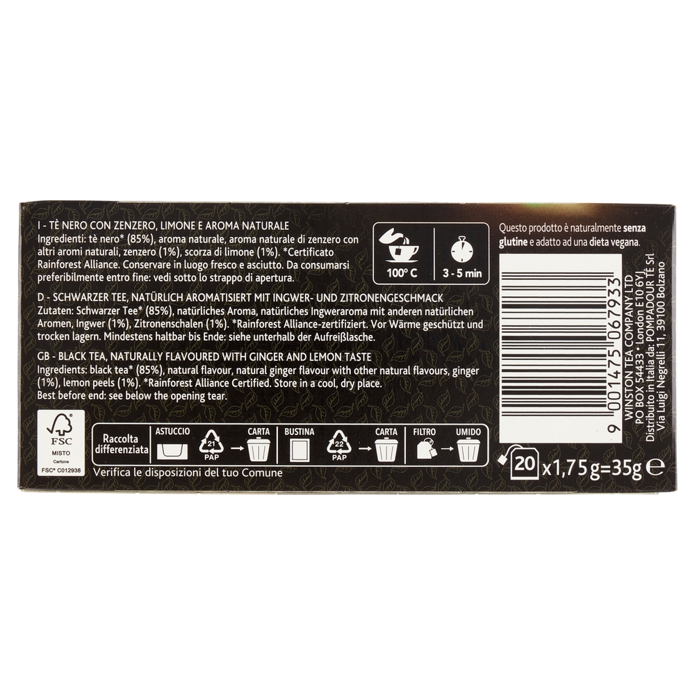 Sir Winston Tea Zenzero e limone tè nero 35 g