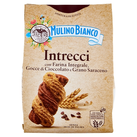 Mulino Bianco Intrecci Biscotti con Farina Integrale, Gocce di Cioccolato e Grano Saraceno 300g