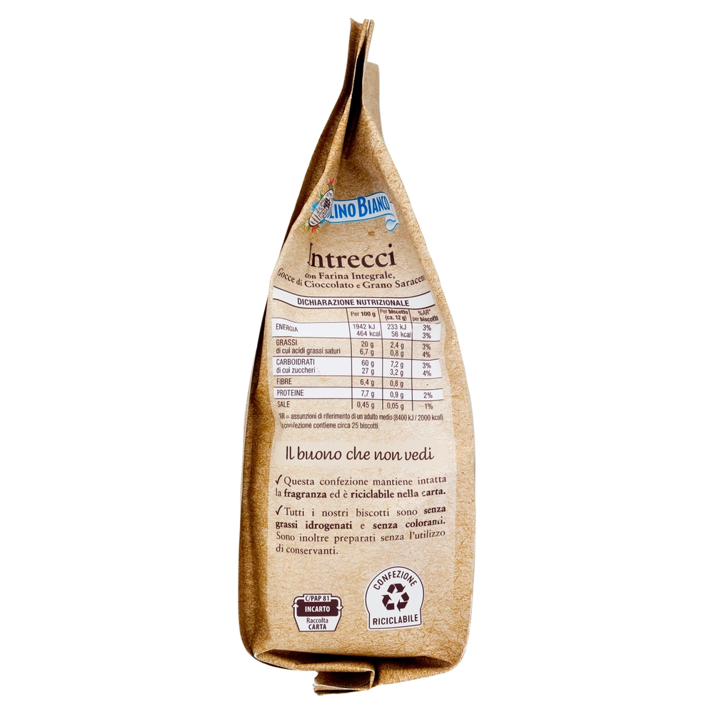Mulino Bianco Intrecci Biscotti con Farina Integrale, Gocce di Cioccolato e Grano Saraceno 300g