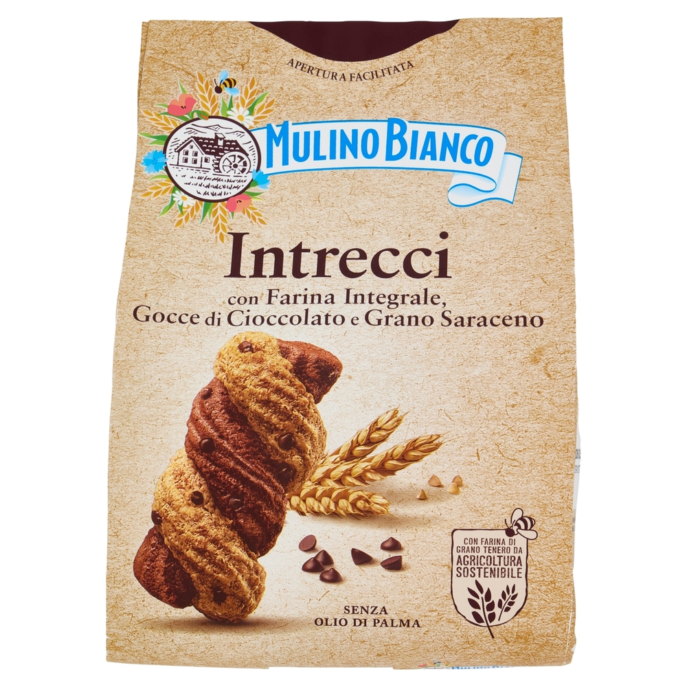 Mulino Bianco Intrecci Biscotti con Farina Integrale, Gocce di Cioccolato e Grano Saraceno 300g